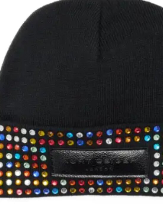 NWT Kurt Geiger London Logo Patch Crystal Cuff Beanie One Size, BLACK MULTI main image 6